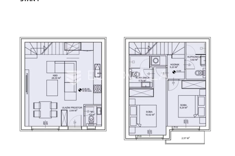 sveti petar na moru, biograd na moru, dvoetažni stan s1 površine od 72,55 m² s vrtom od 44 m² - slika 11