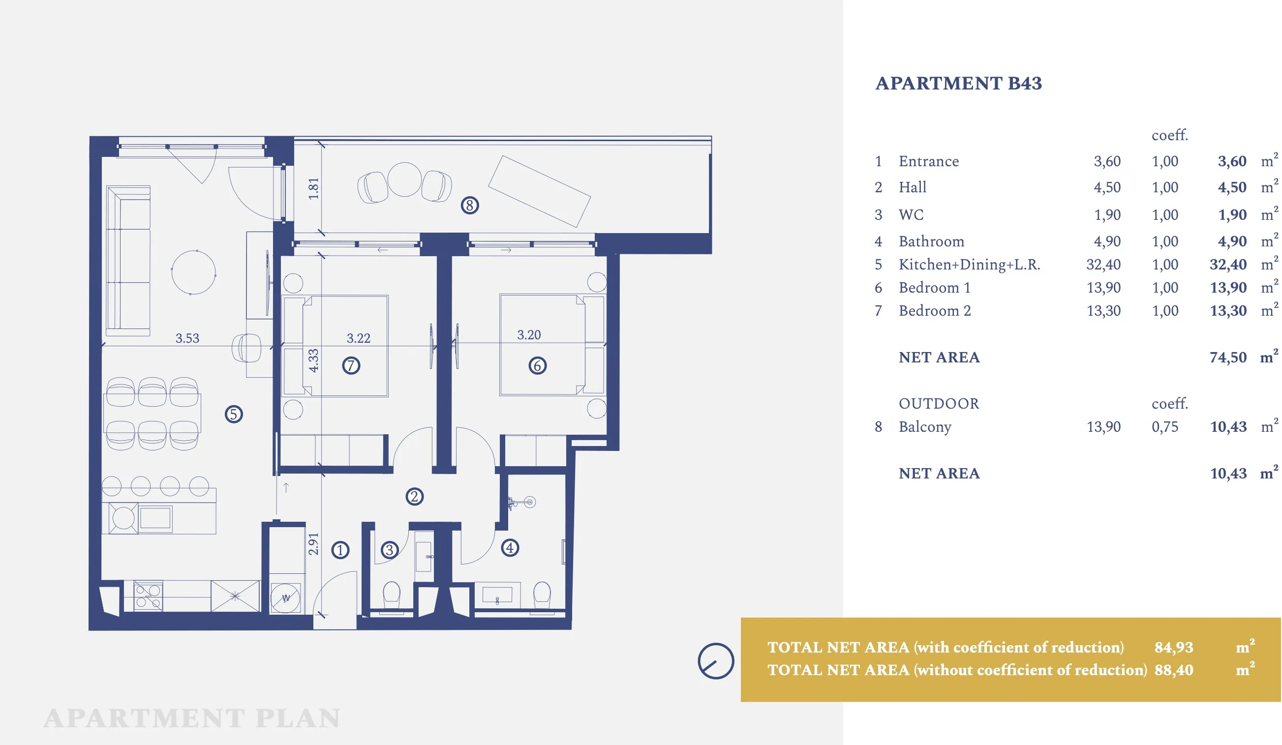 istra, savudrija, petram resort, apartman na drugom katu s dvije spavaće sobe nkp 88.40 m2 - slika 18