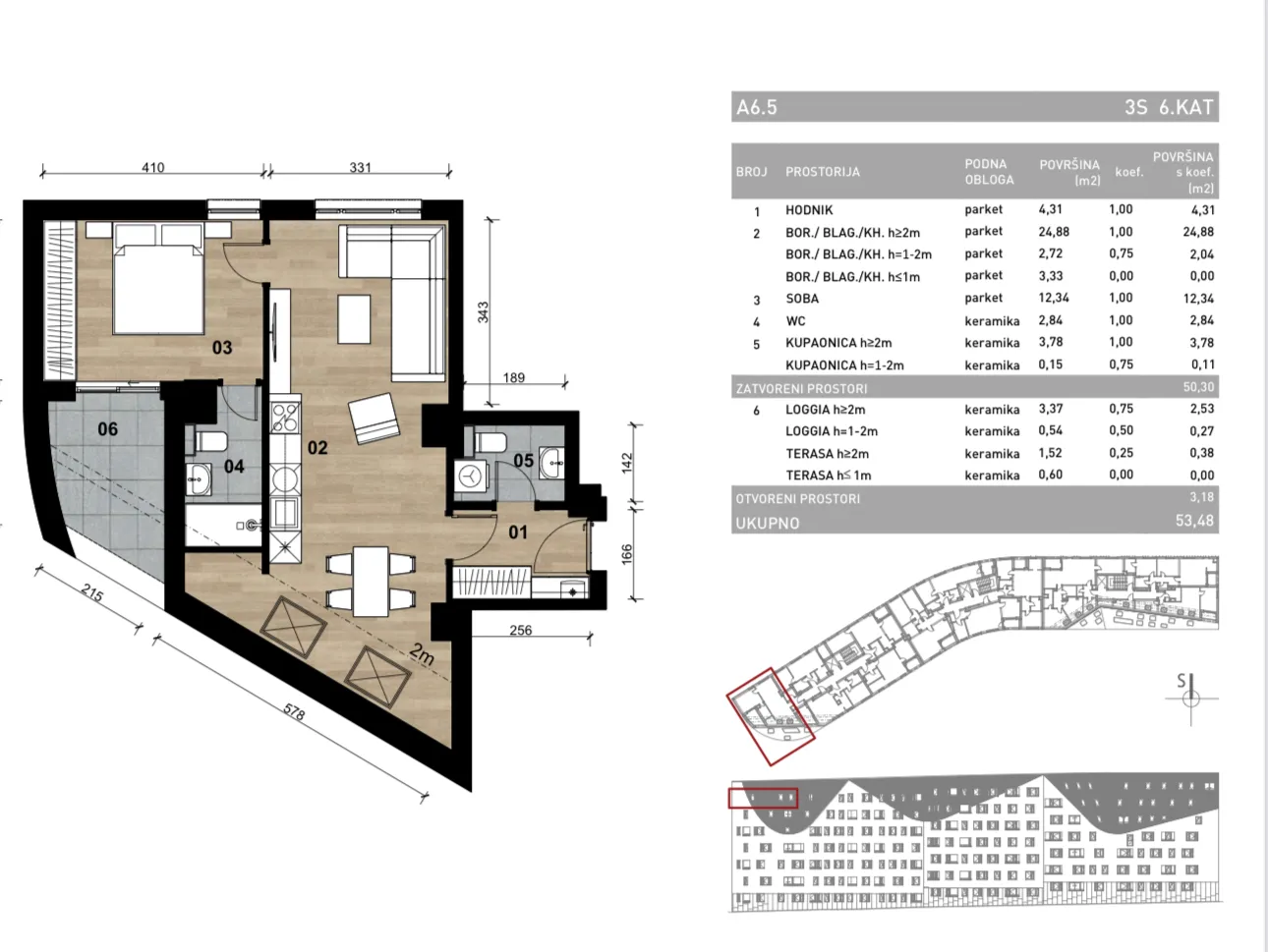zagreb, dubrava, novogradnja, dvosoban stan na trećem katu s loggiom, površine 54 m² - slika 2