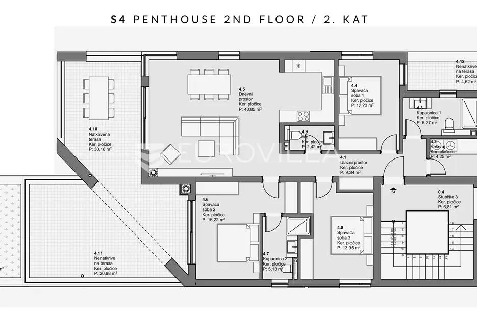 vodice, prekrasan trosoban penthouse s pogledom na more, 143,31 m² - slika 23