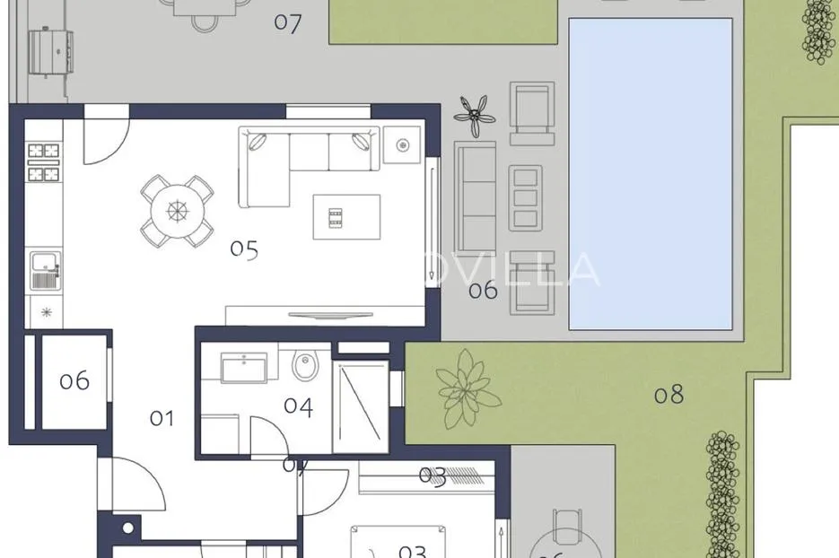 istra, premantura, luksuzni trosobni stanu u prizemlju s bazenom, 95 m², 500 od mora - slika 8