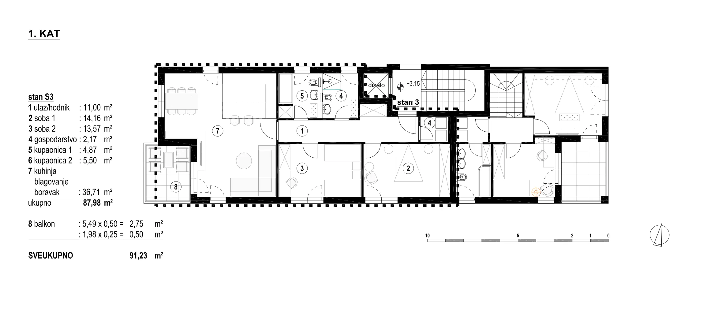zagreb, srebrnjak, novogradnja, luksuzan trosoban stan 91 m², garaža i vanjsko parkirno mjesto - slika 6