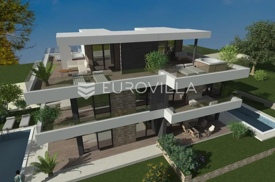 Istra, Tar, novogradnja - stan na 1.katu 105,22 m2 s krovnom terasom i panoramskim pogledom na more - Vabriga, Tar-Vabriga