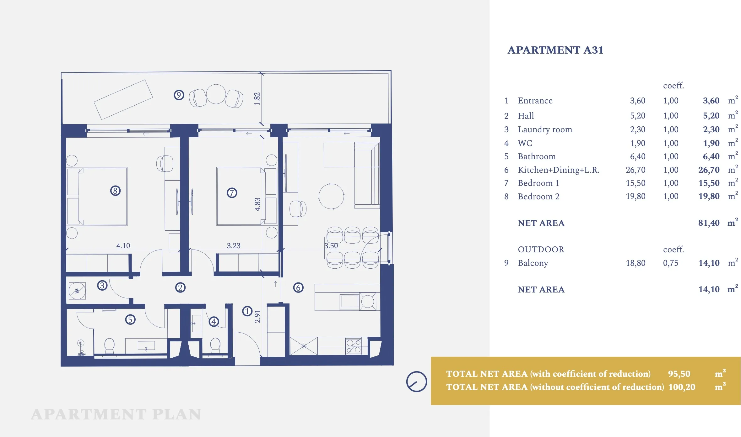 istra, savudrija, petram resort, apartman na drugom katu s dvije spavaće sobe nkp 100,20m2 - slika 18