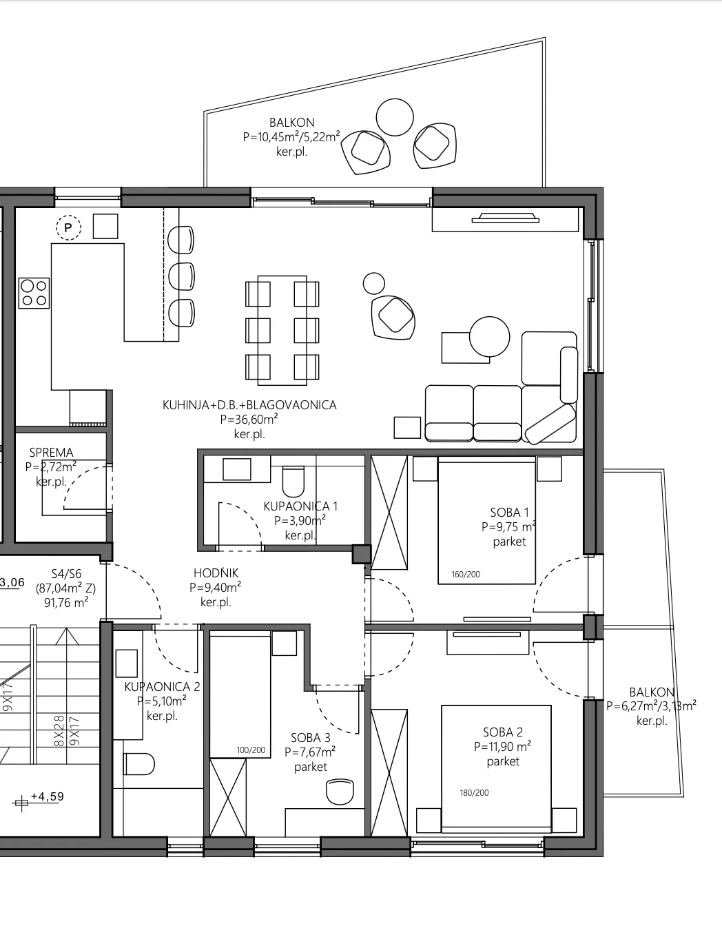 čiovo, novogradnja, moderan trosoban stan površine 95,39 m² - slika 6
