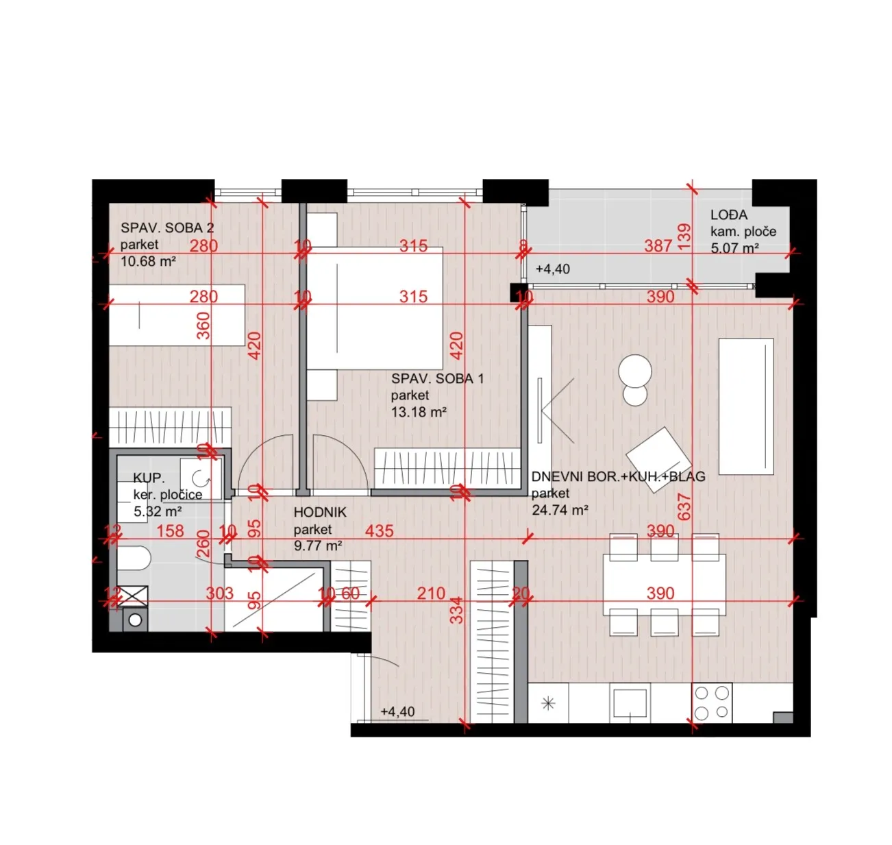 zagreb, maksimir, kvatrić, trosoban stan 68 m², novogradnja, garaža - slika 9