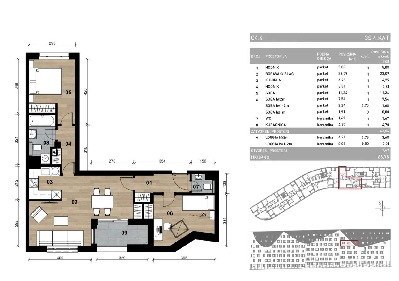 zagreb, dubrava, novogradnja, trosoban stan s loggiom, 67 m² - slika 2