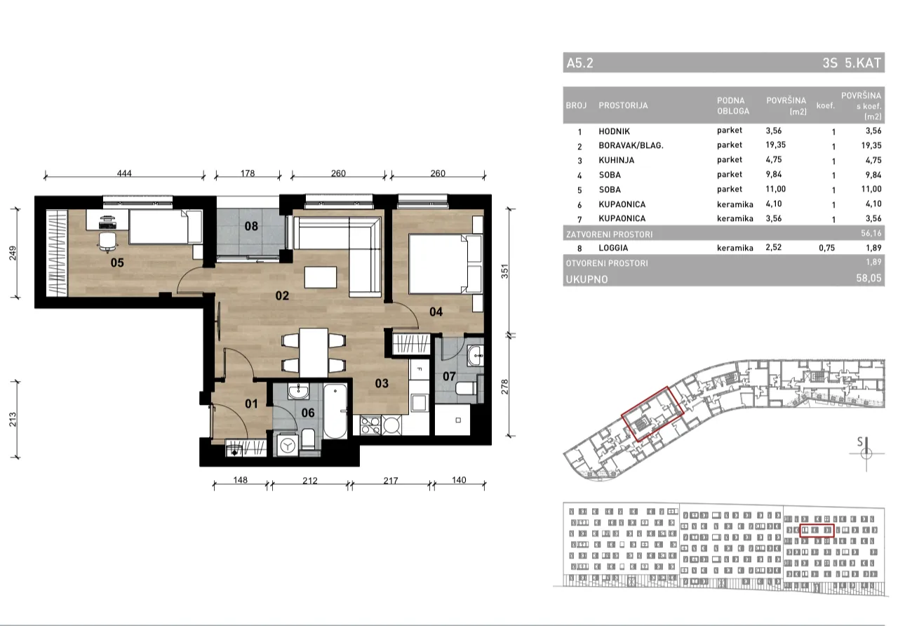 zagreb, dubrava, novogradnja, dvosoban stan na trećem katu s loggiom, površine 58 m² - slika 2