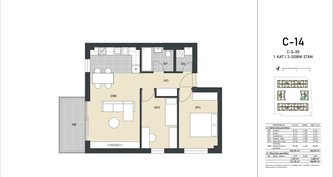 velika gorica, trosoban stan neto površine 68,09 m² novogradnja - slika 5