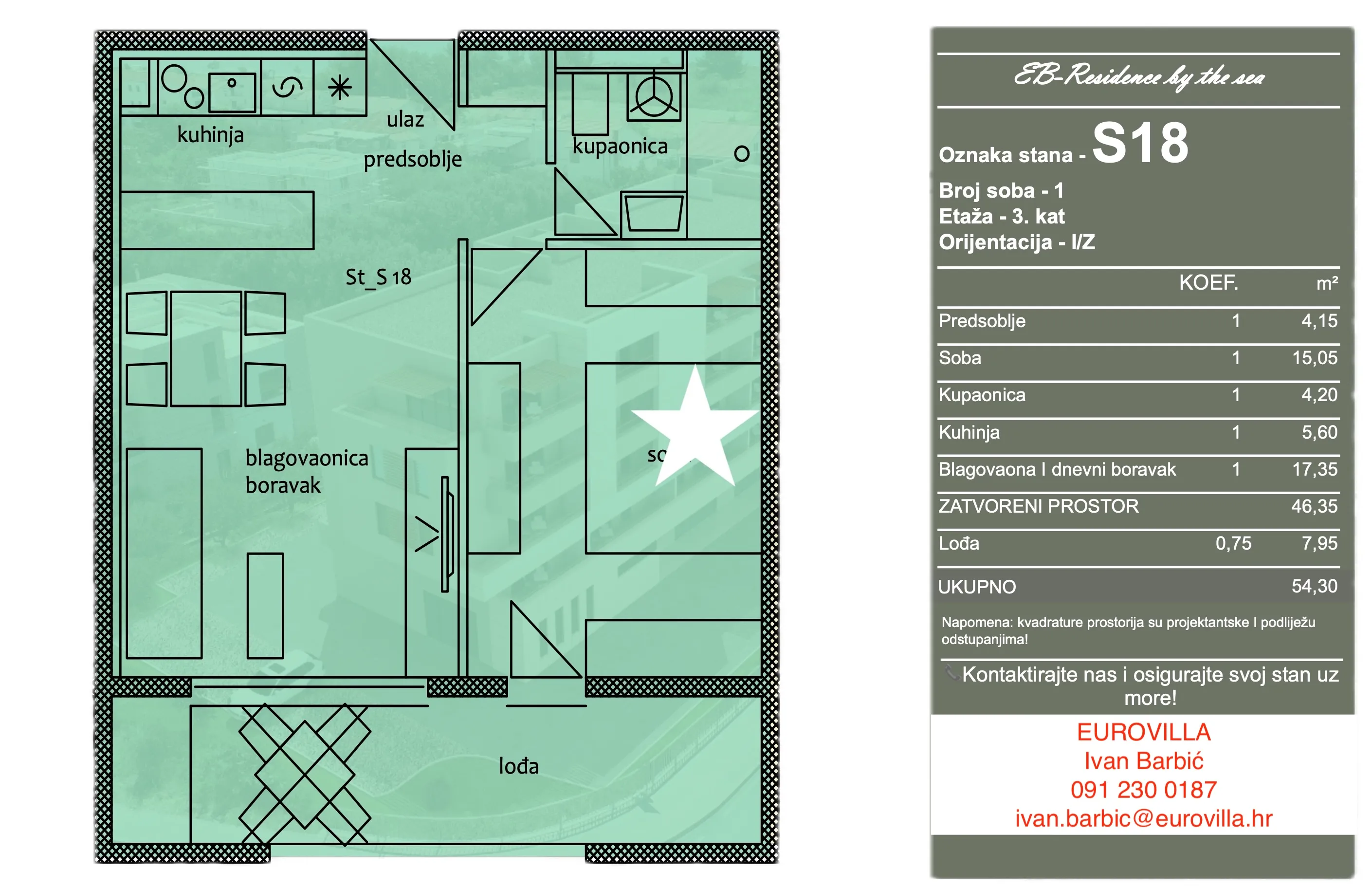 trogir jednosoban stan 56.95 m² treći kat s pogledom na more - slika 4