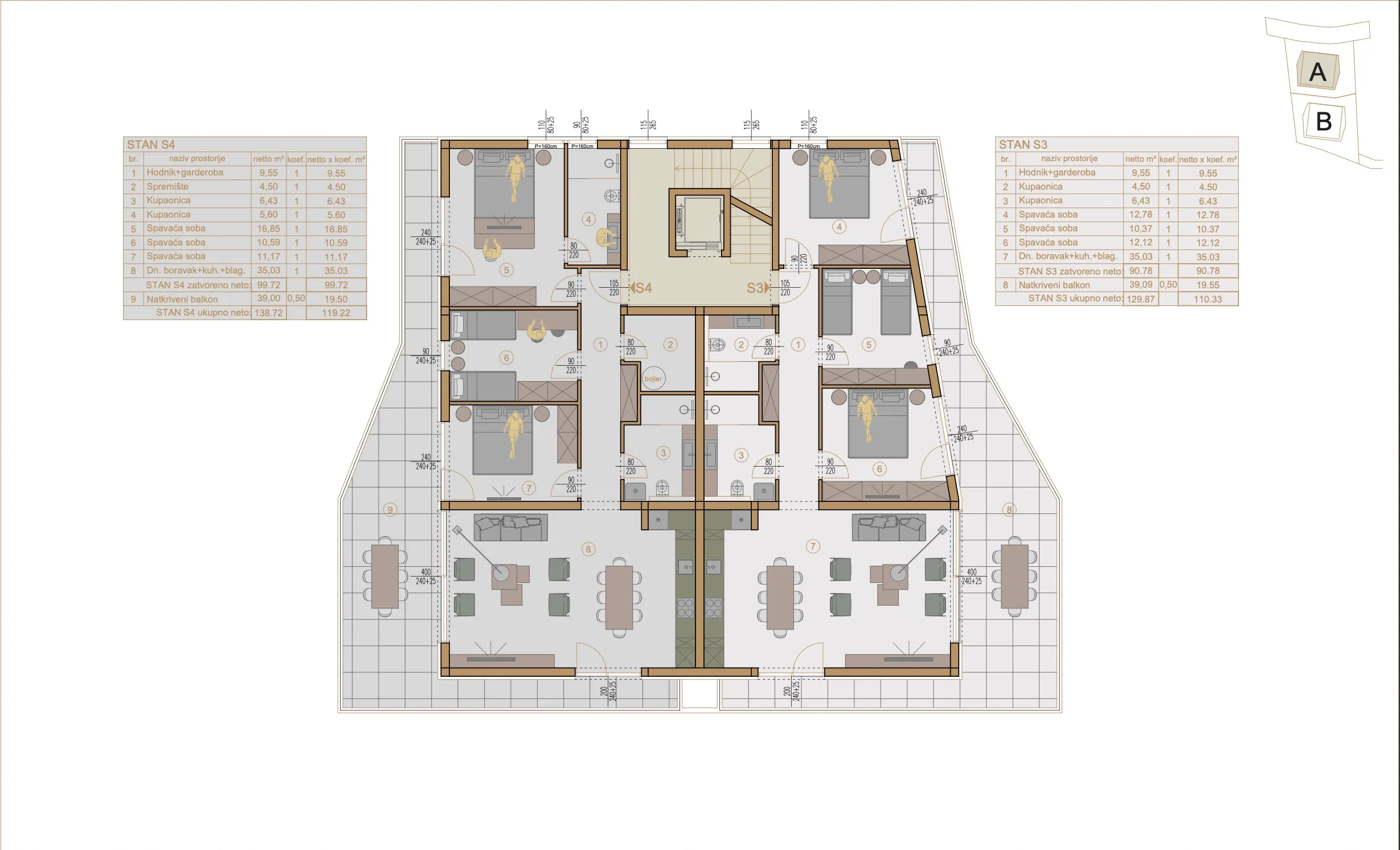 pula, pješčana uvala, luksuzni četverosobni stan s liftom, 1. kat, 110.33 m², pogled na more - slika 10