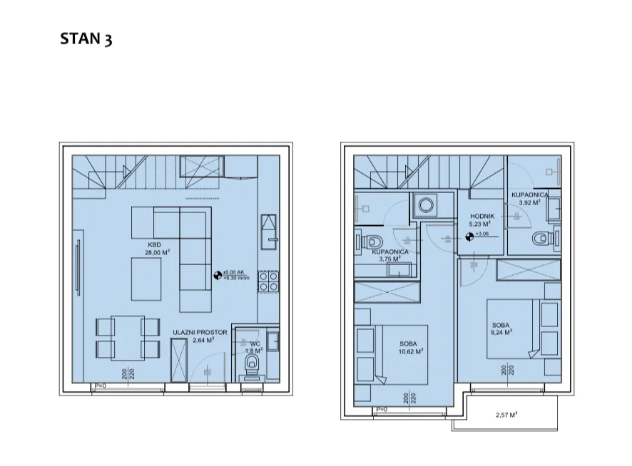 sveti petar na moru, biograd na moru, dvoetažni stan s3 površine od 72,55 m² s vrtom od 6 m² - slika 15