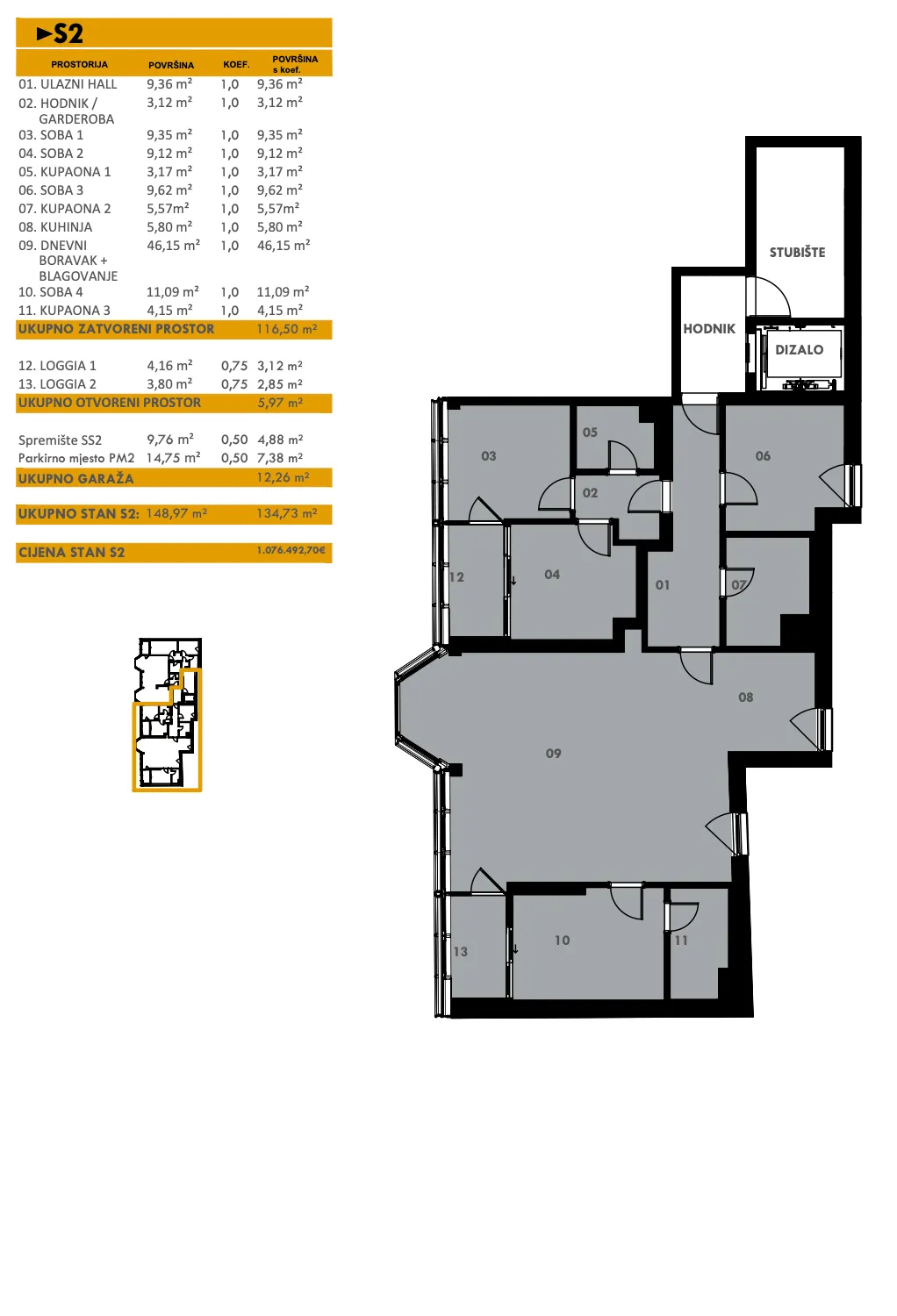 zagreb, petrinjska, gold residence, peterosoban stan neto korisne površine od 134,73 m² - slika 22