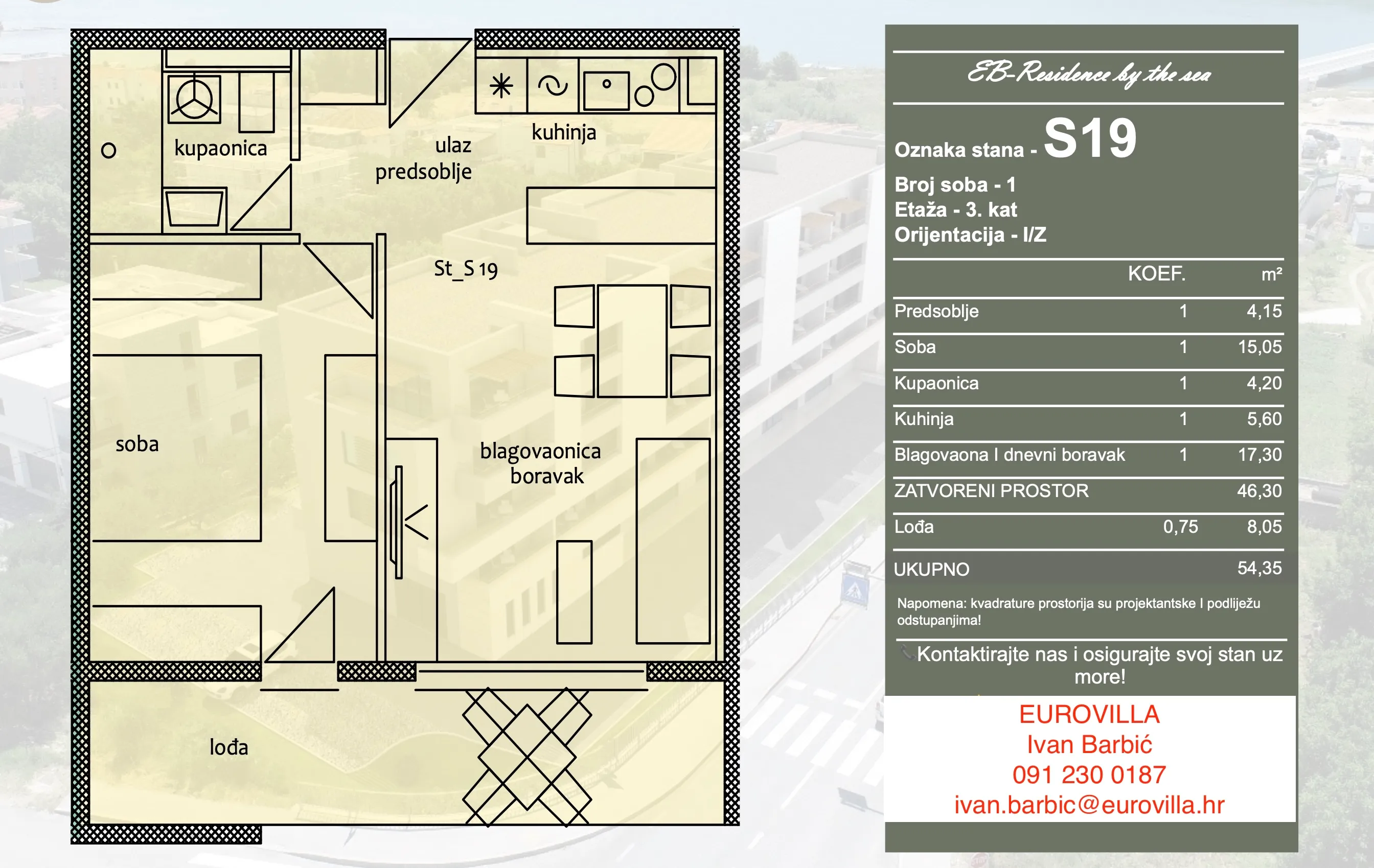 trogir jednosoban stan 57 m² treći kat s pogledom na more - slika 4