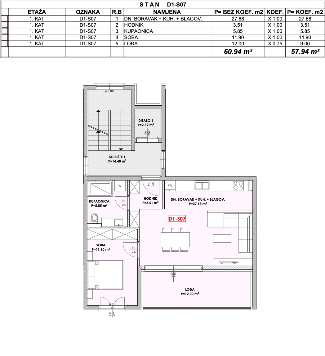 omiška rivijera, jednosoban stan južne orijentacije na prvom katu novogradnje, 57.94 m² - slika 12
