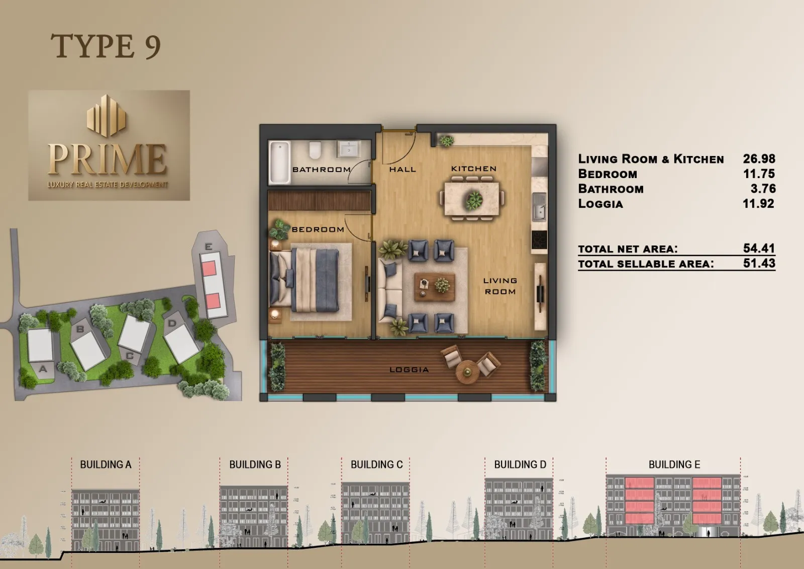 trogir, seget donji, jednosoban stan na 3. katu neto korisne površine 51,43 m², e14 - slika 12