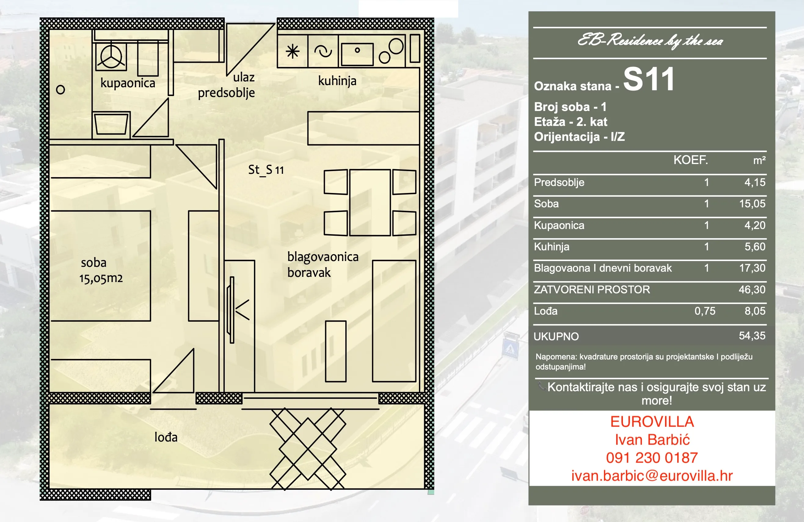 trogir jednosoban stan 57 m² drugi kat s pogledom na more - slika 4