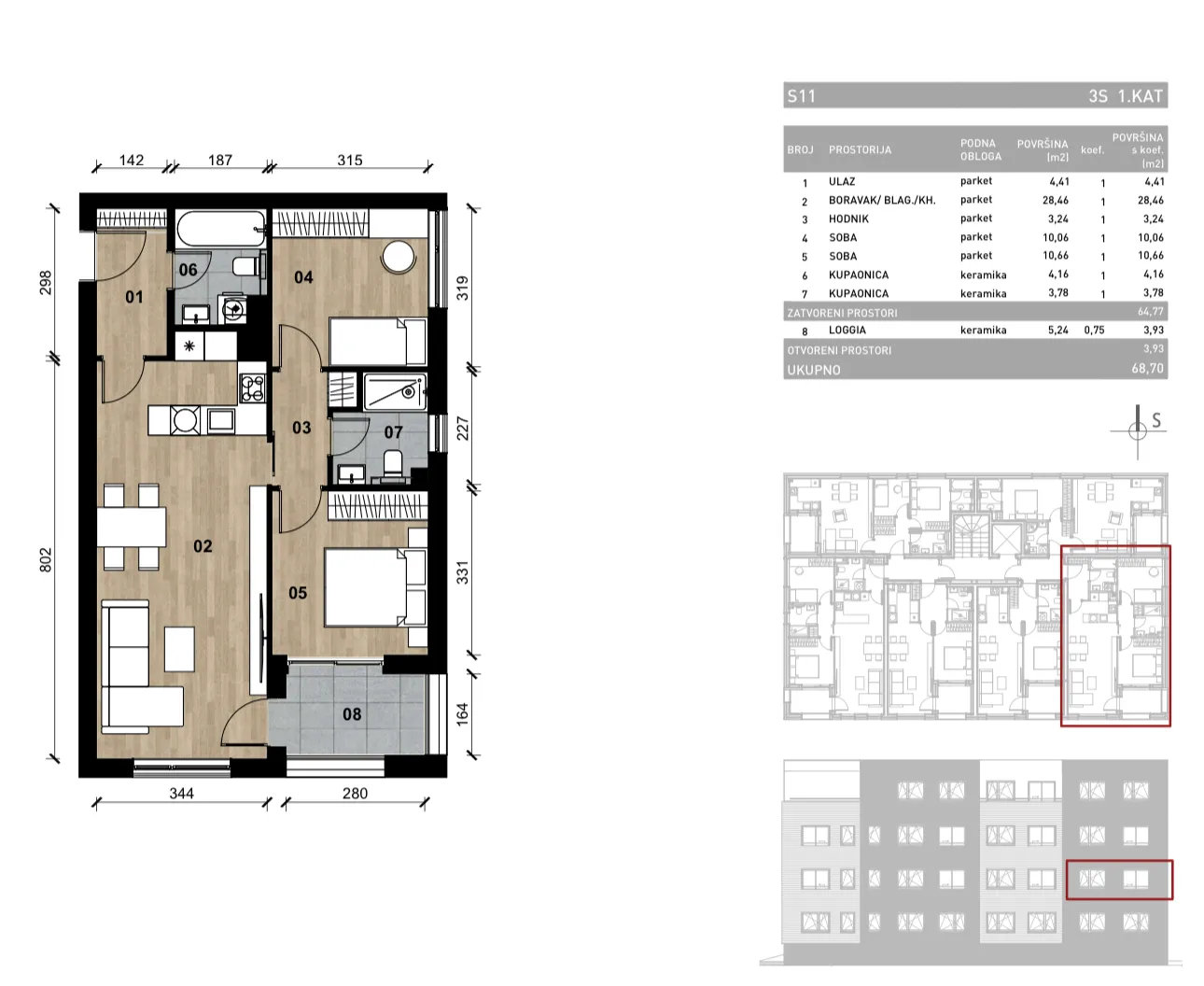 zagreb, dugave, novogradnja, trosoban stan na prvom katu s loggiom, 68,70 m² - slika 2
