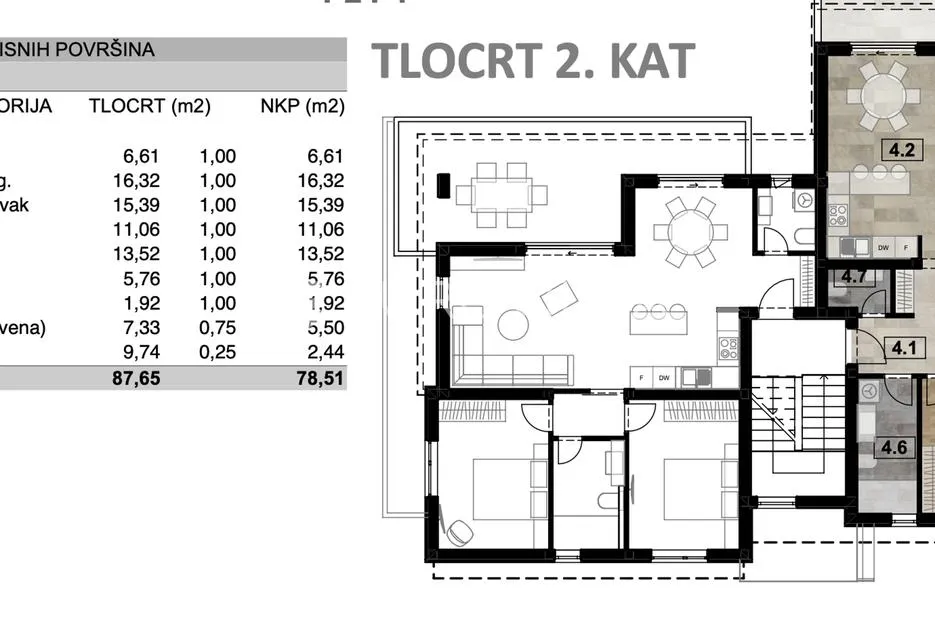 malinska, novogradnja, trosoban stan sa jednosobnim stanom od 115,40 m², pogled na more - slika 16