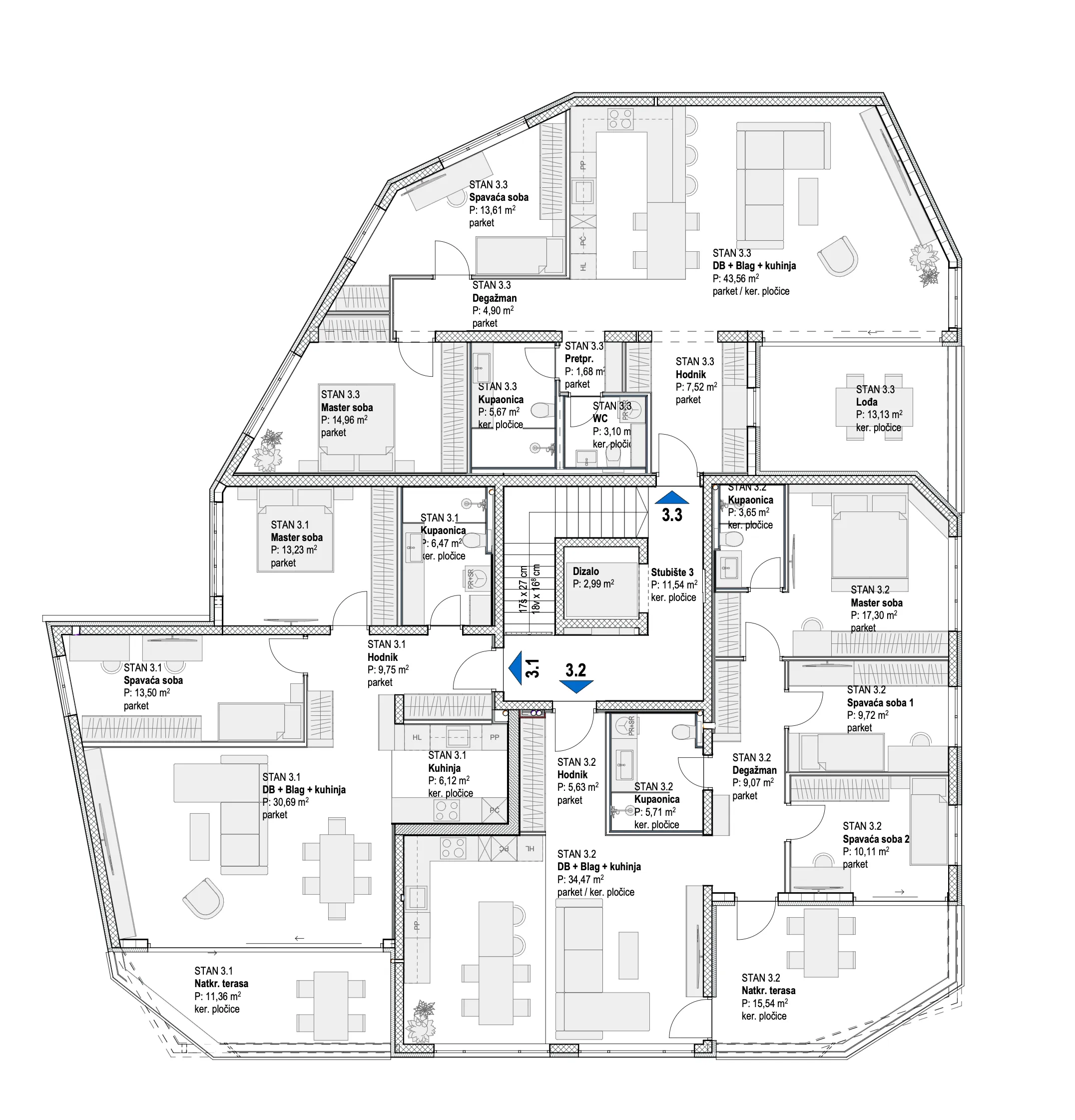 kastav, rešetari, blue horizon residence, moderan trosoban stan u novogradnji, 122 m² - slika 6