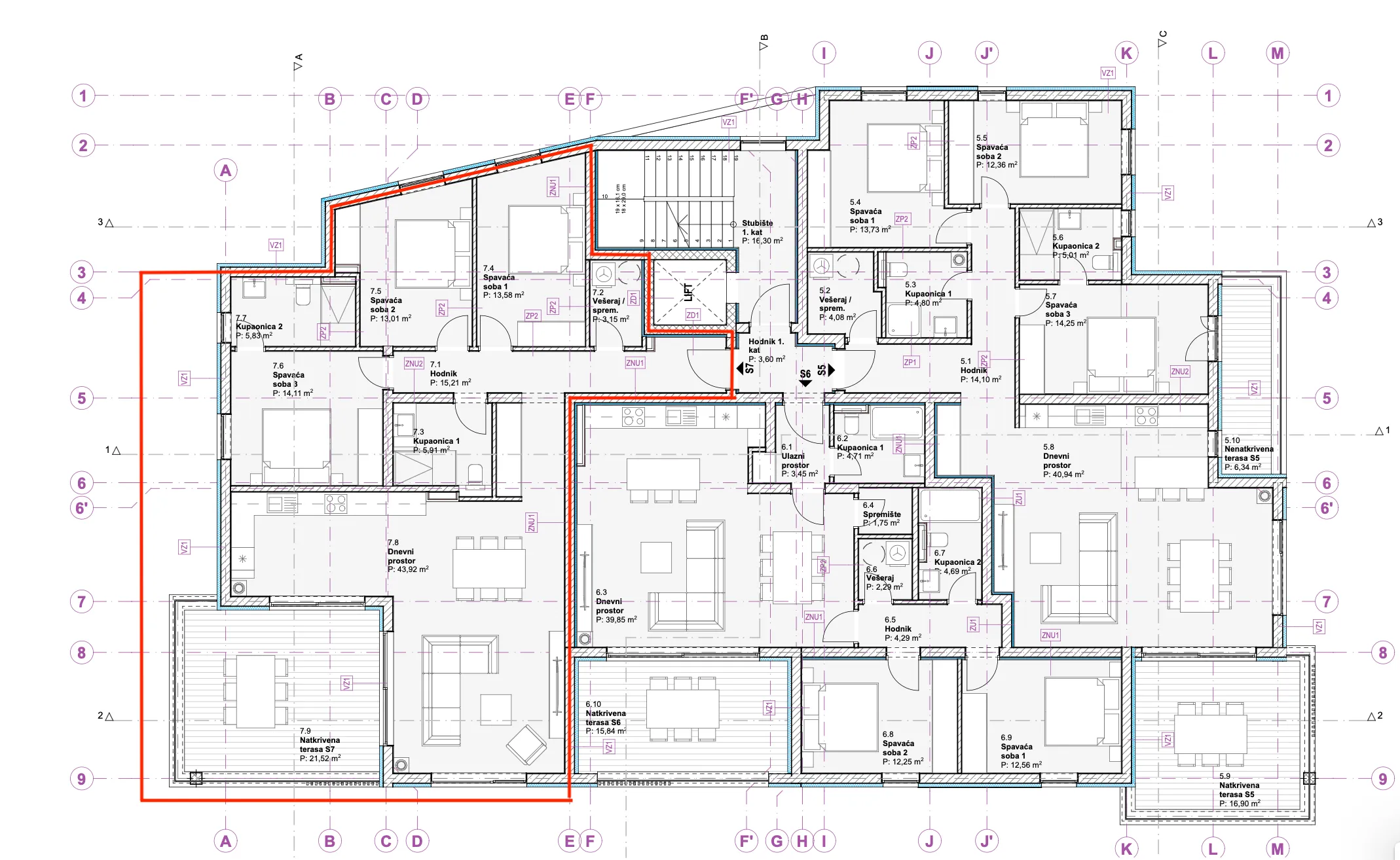 vodice, novogradnja, moderan trosoban stan s pogledom na more, 125,48 m², s7 - slika 14