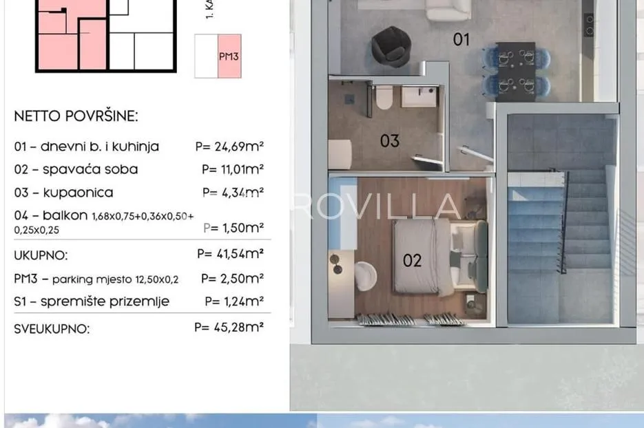 istra, pula, jednosoban stan, novogradnja, parking, ostava - slika 3