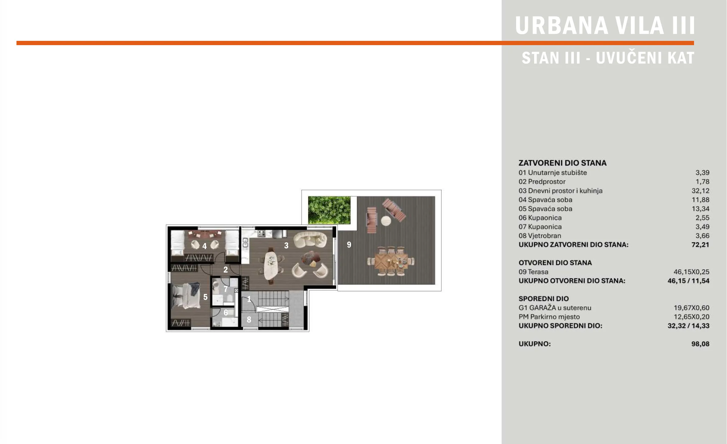 zagreb, projekt perjavica view trosoban stan s 2 parkirna mjesta 98,08 m², novogradnja - slika 9
