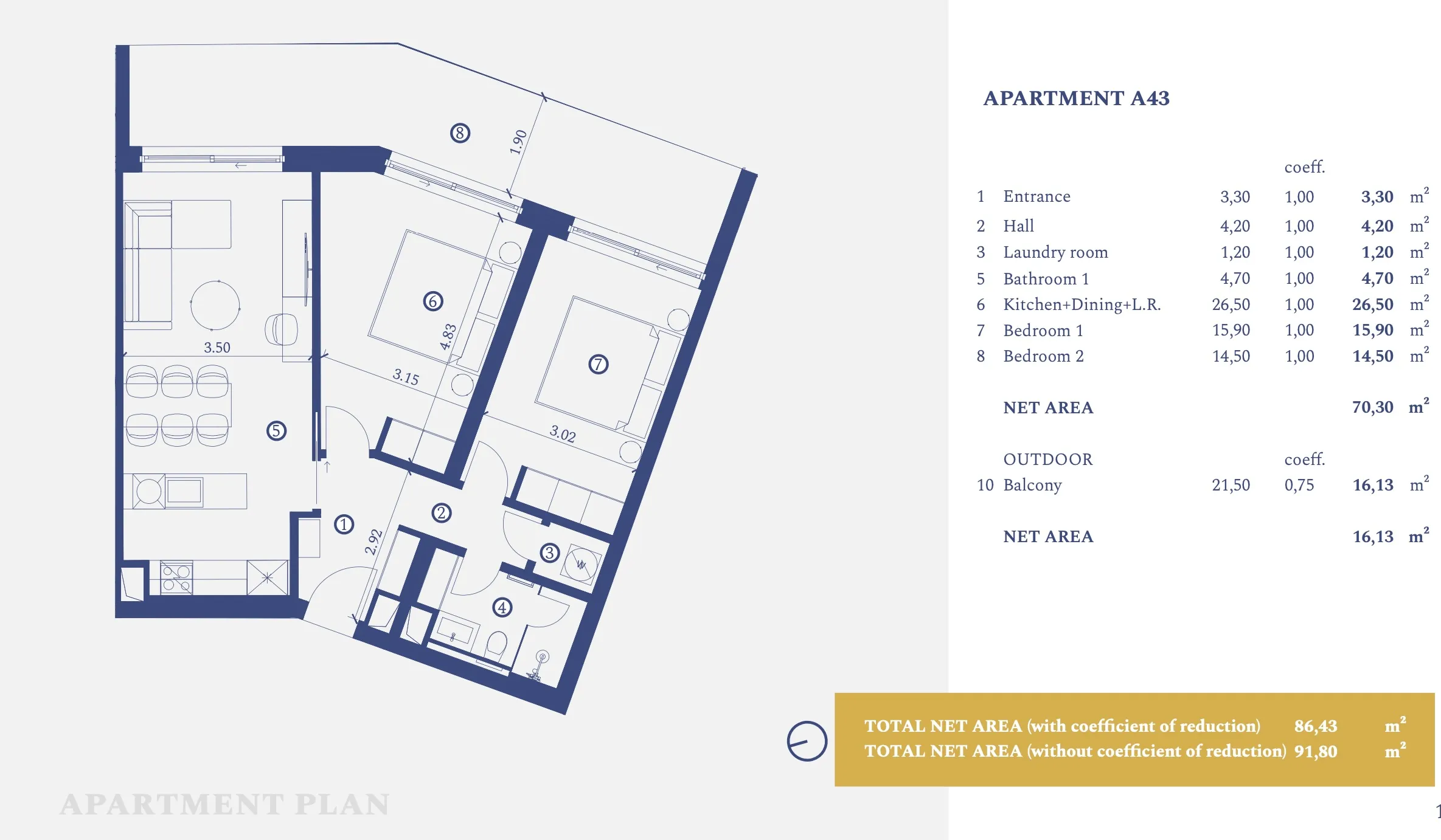 istra, savudrija, petram resort, apartman na trećem katu s dvije spavaće sobe 91,80 m² - slika 19