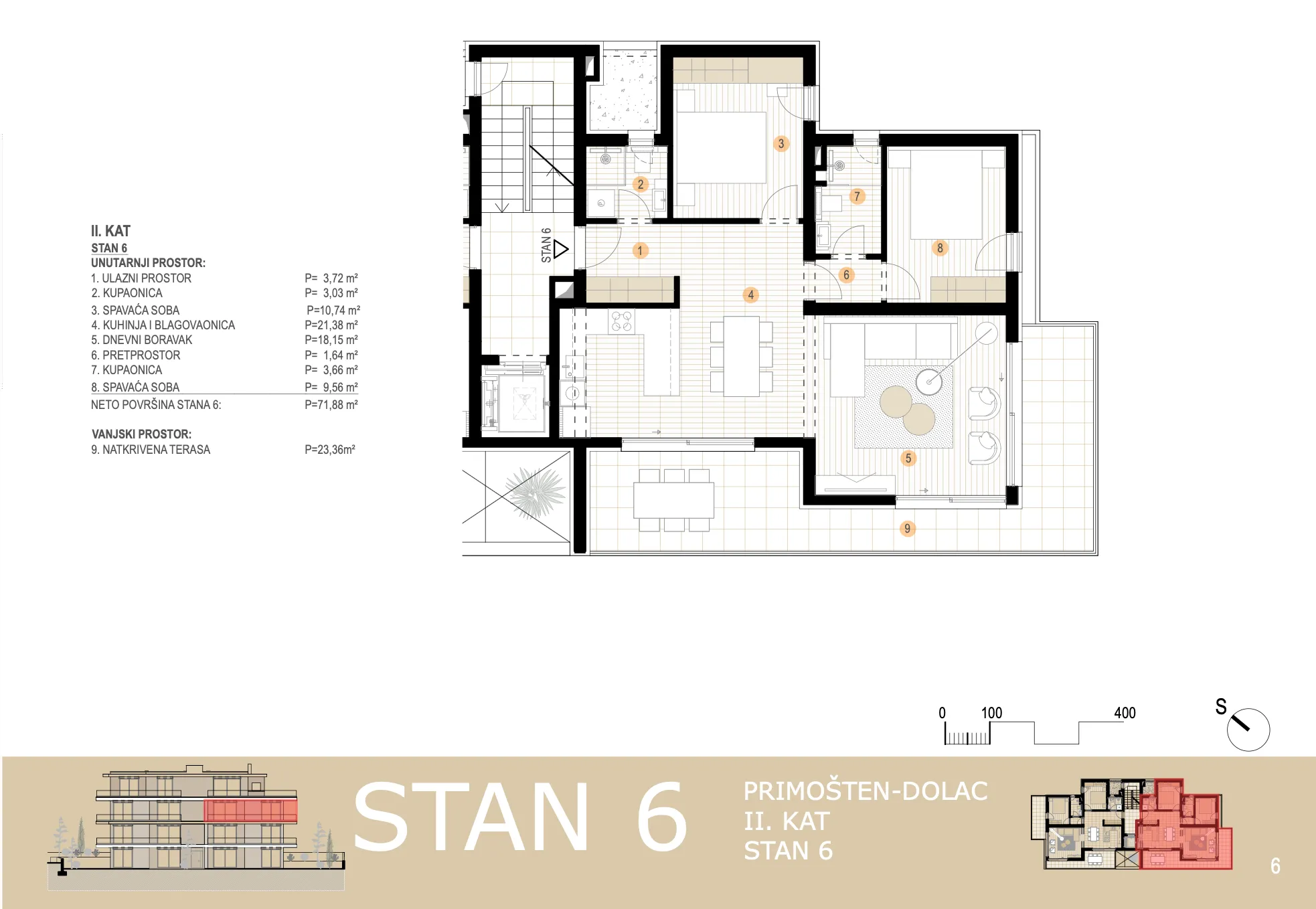 primošten, novogradnja, stan s pogledom na more, drugi red do mora, 86,63 m² - slika 11