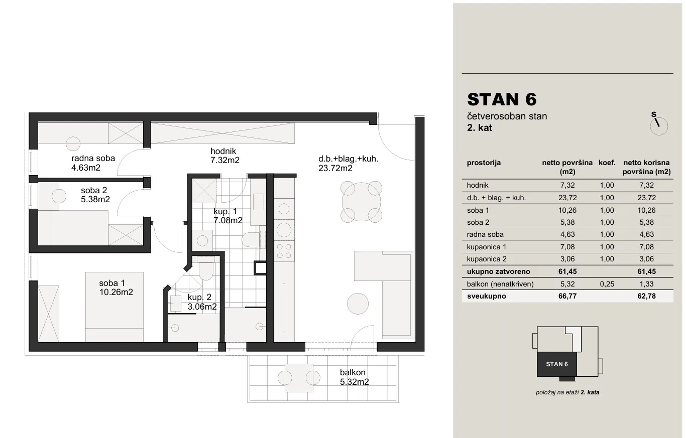 zagreb, hrvatski leskovac četverosoban stan 63 m² novogradnja - slika 5