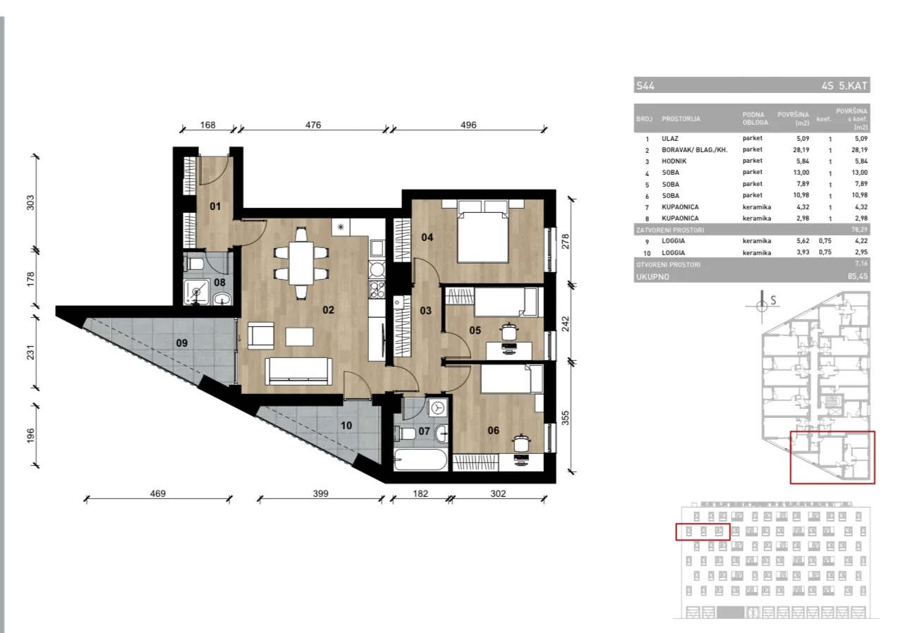 zagreb, vrapče, novogradnja, četverosoban stan na petom katu s dvije loggie, 85,45 m² - slika 4