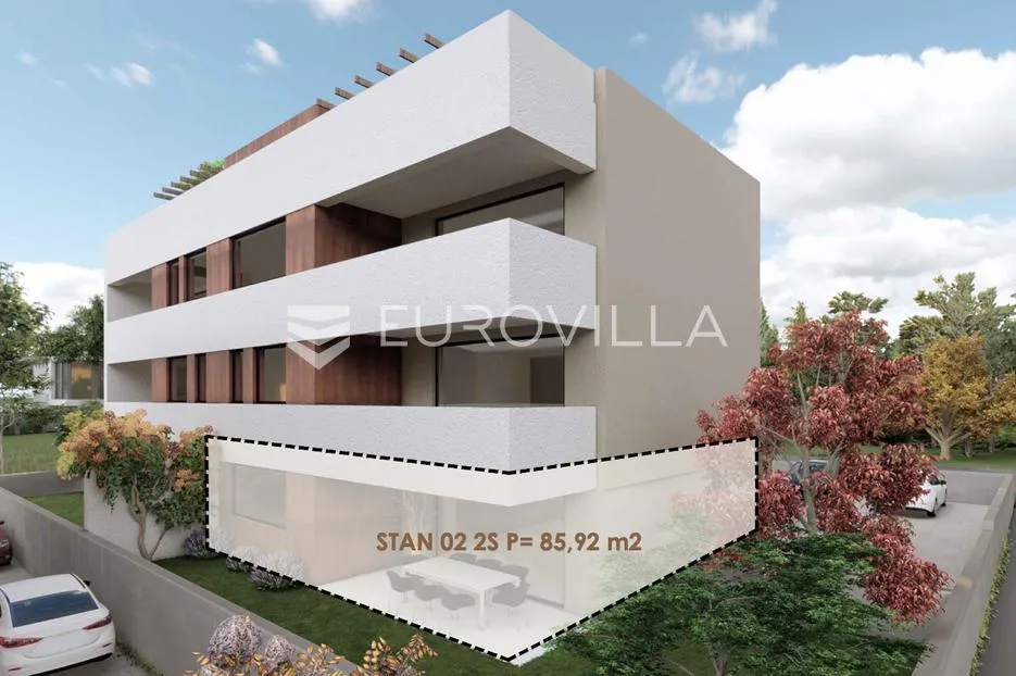 Zadar, Borik moderno koncipiran dvosobni stan u prizemlju s vrtom 85,92 m², S2