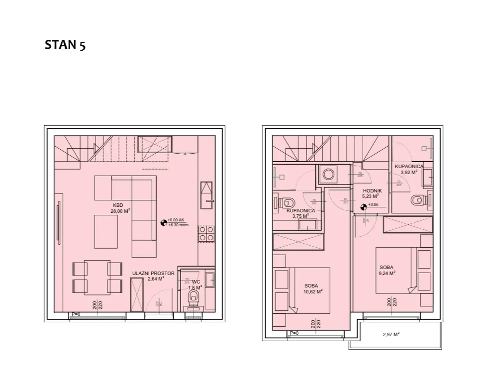 sveti petar na moru, biograd na moru, dvoetažni stan s5 površine od 70,86 m² s vrtom od 55 m² - slika 14