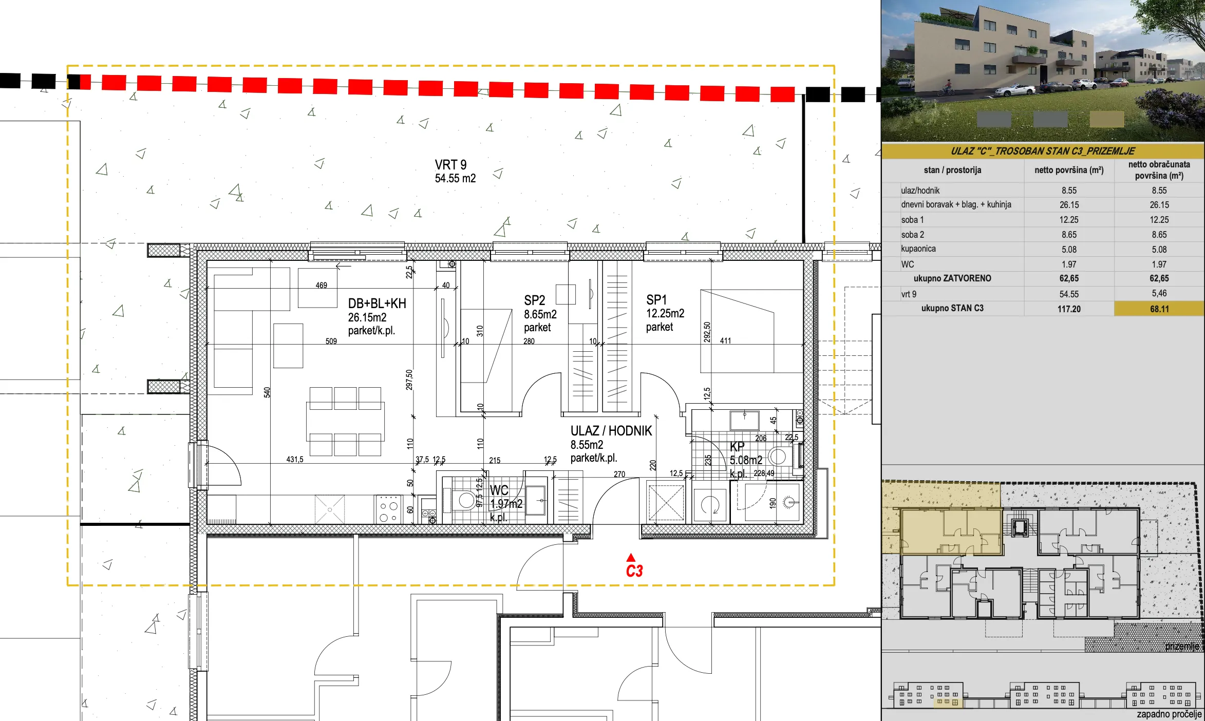 zagreb, sveta klara, klara living, trosoban stan 72,97 m², vrt, novogradnja - slika 15