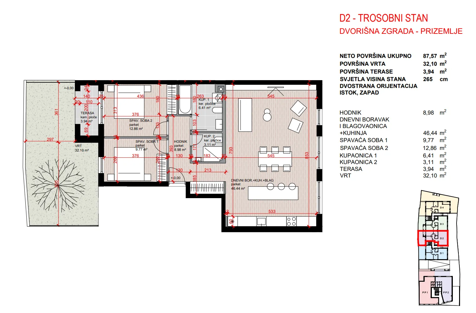 zagreb, maksimir, kvatrić, trosoban stan 91,66 m², novogradnja, vrt - slika 9