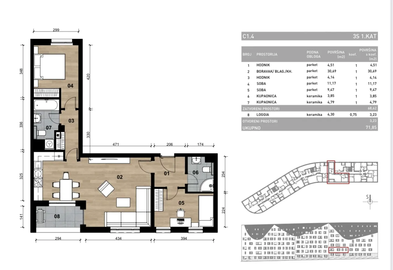 zagreb, dubrava, novogradnja, trosoban stan na prvom katu, 72 m² - slika 2