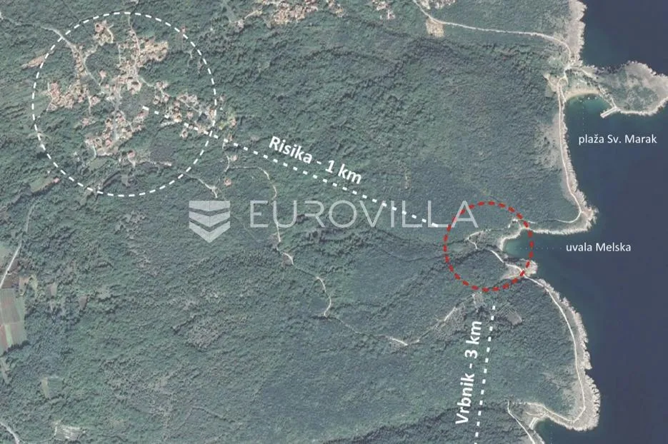 Krk, uvala Melska, građevinsko zemljište površine 75.700 m2 s idejnim projektom - Muraj, Krk