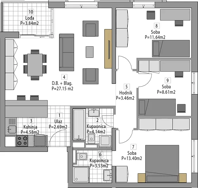 zagreb, črnomerec, novogradnja, četverosoban stan 87,23 m², garažno parkirno mjesto - slika 10
