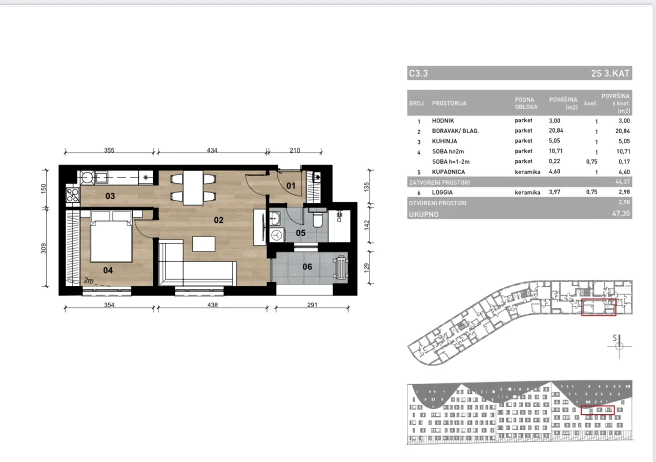 zagreb, dubrava, novogradnja, dvosoban stan s loggiom, 47 m² - slika 2