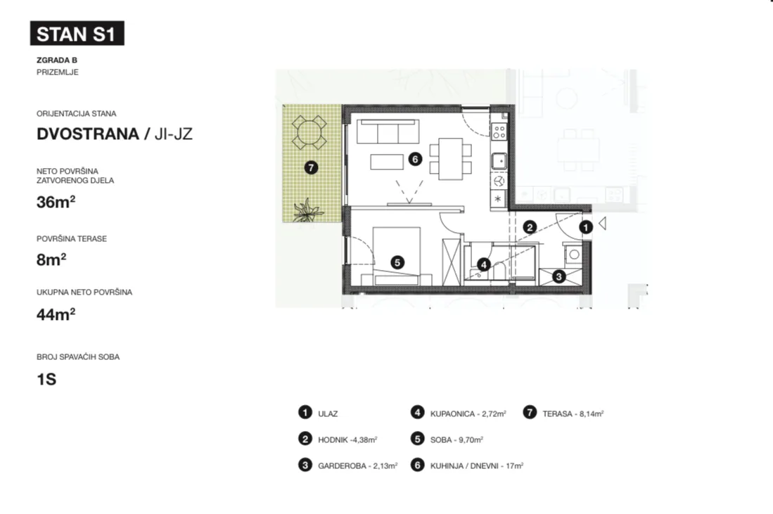 hvar, vrboska, jednosoban stan u novogradnji neto korisne površine 40 m² - slika 7