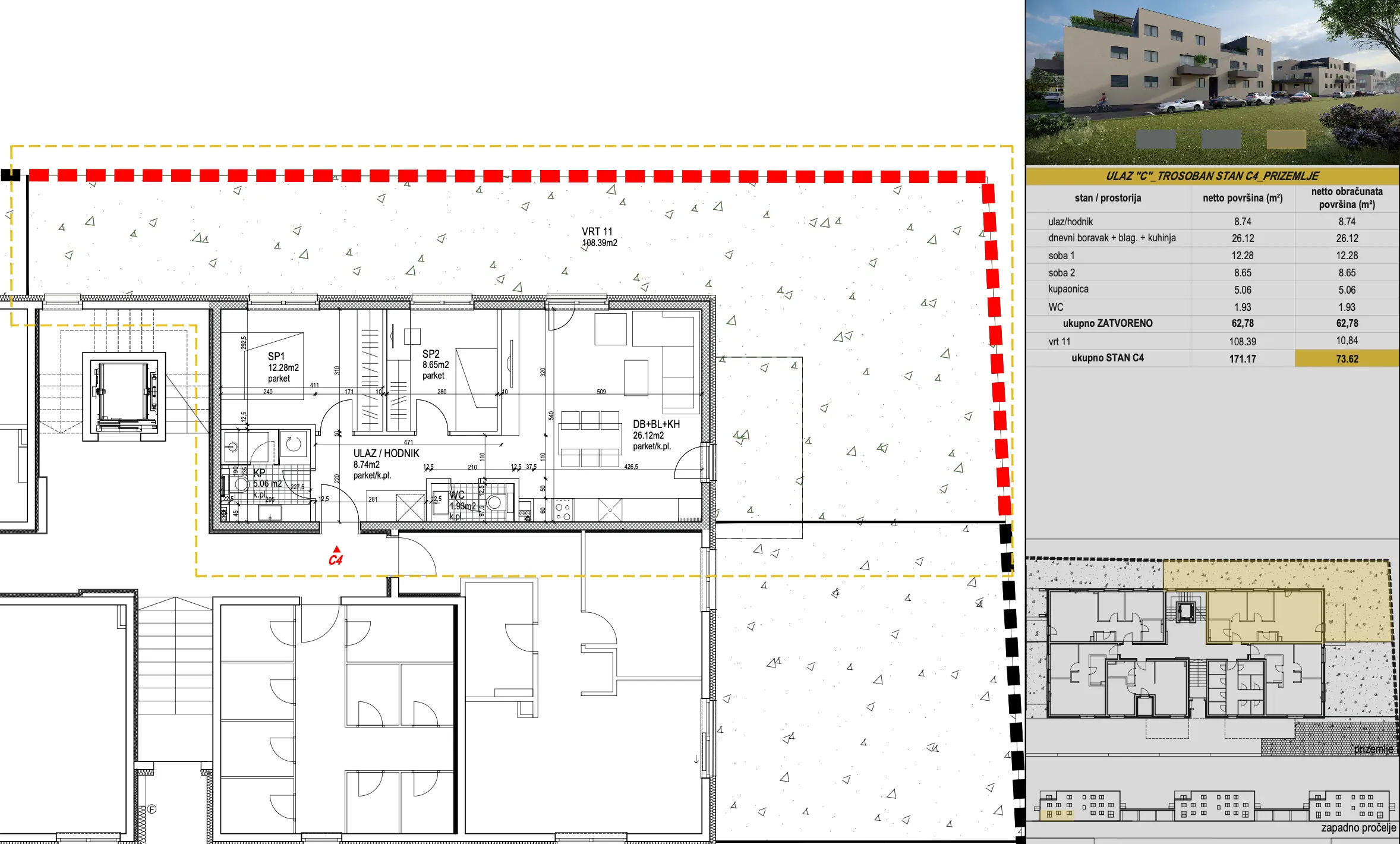 zagreb, sveta klara, klara living, trosoban stan 78,22 m², vrt, novogradnja - slika 15