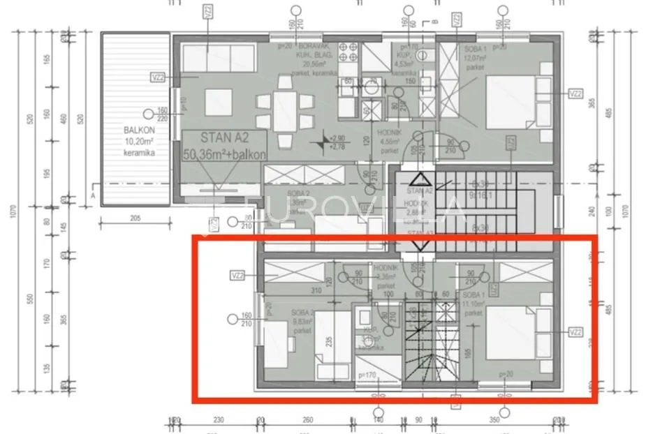 zadar, vir – dvoetažni apartman a3 od 58,3 m2 s krovnom terasom od 26,7 m2 - slika 8