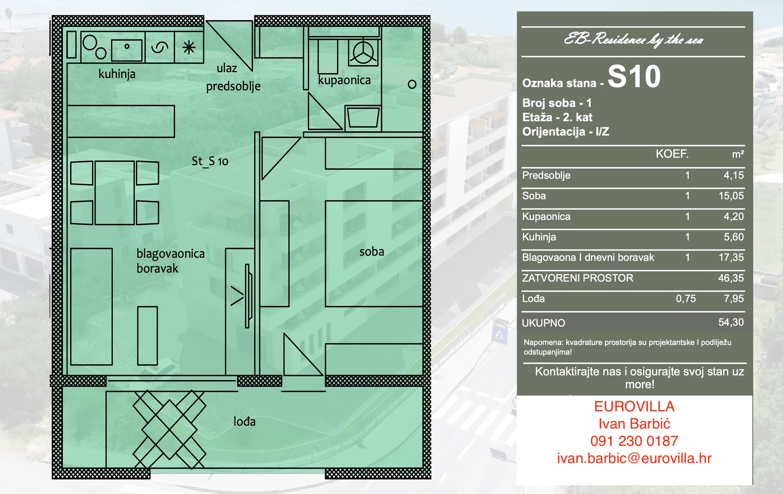 trogir jednosoban stan 56.95 m² drugi kat s pogledom na more - slika 4