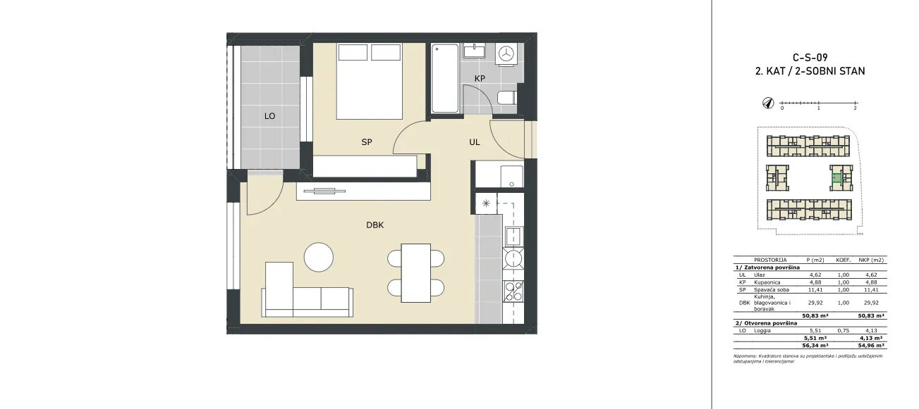 velika gorica, dvosoban stan neto površine 54,96 m² novogradnja - slika 5