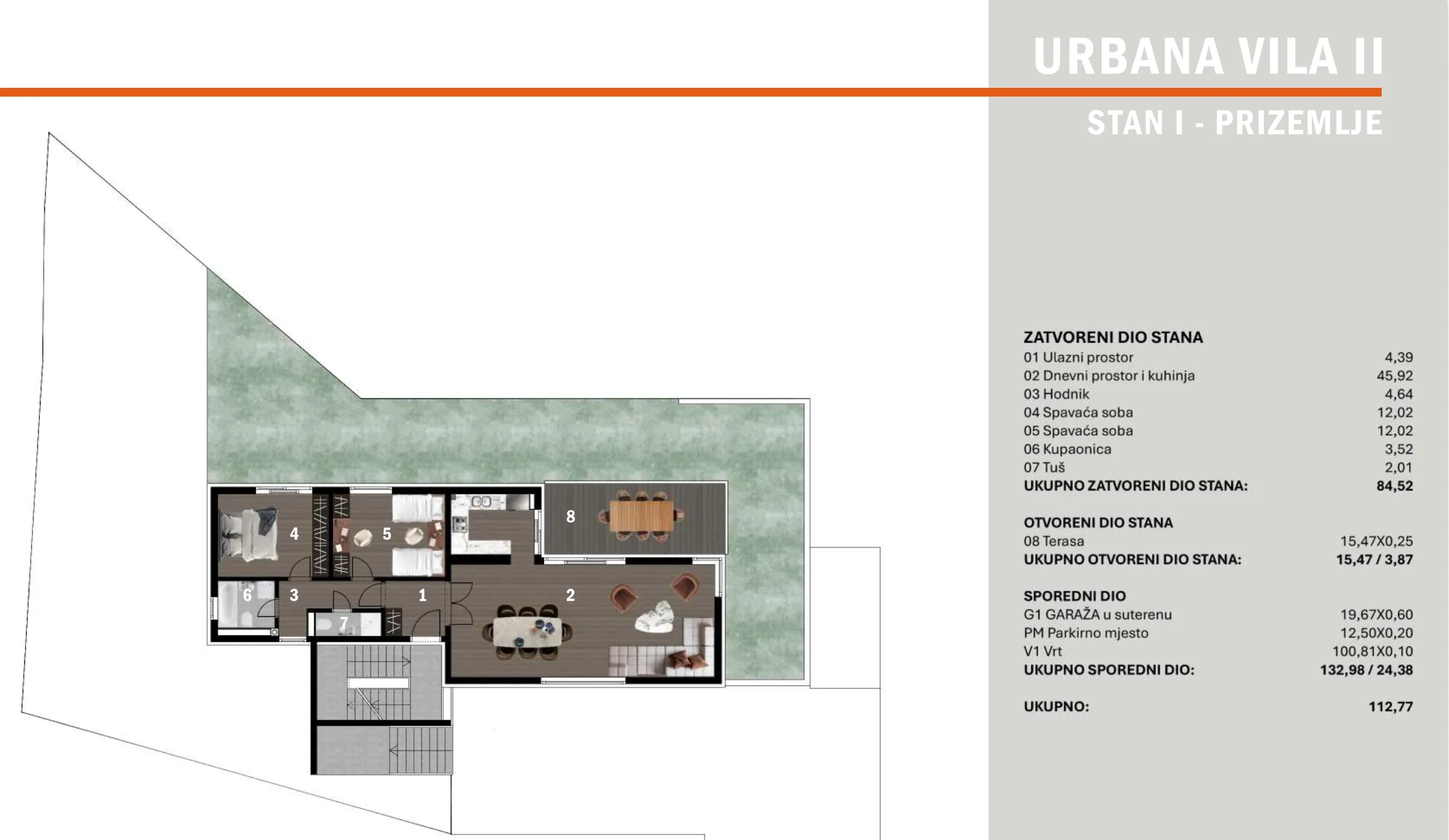 zagreb, projekt perjavica view trosoban stan s vrtom i 2 parkirna mjesta 112,77 m², novogradnja - slika 9