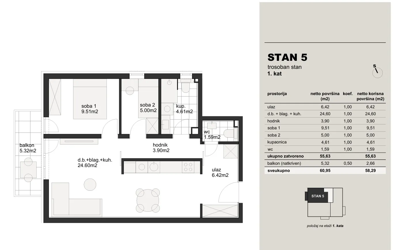 zagreb, hrvatski leskovac trosoban stan 58 m² novogradnja - slika 5