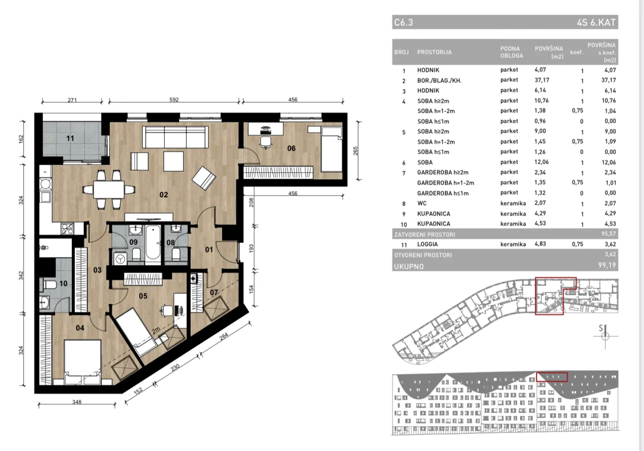 zagreb, dubrava, novogradnja, četverosoban penthouse s loggiom, 99 m² - slika 2