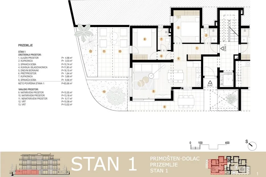 primošten, novogradnja, stan s vrtom, drugi red do mora, 83,26 m² - slika 12