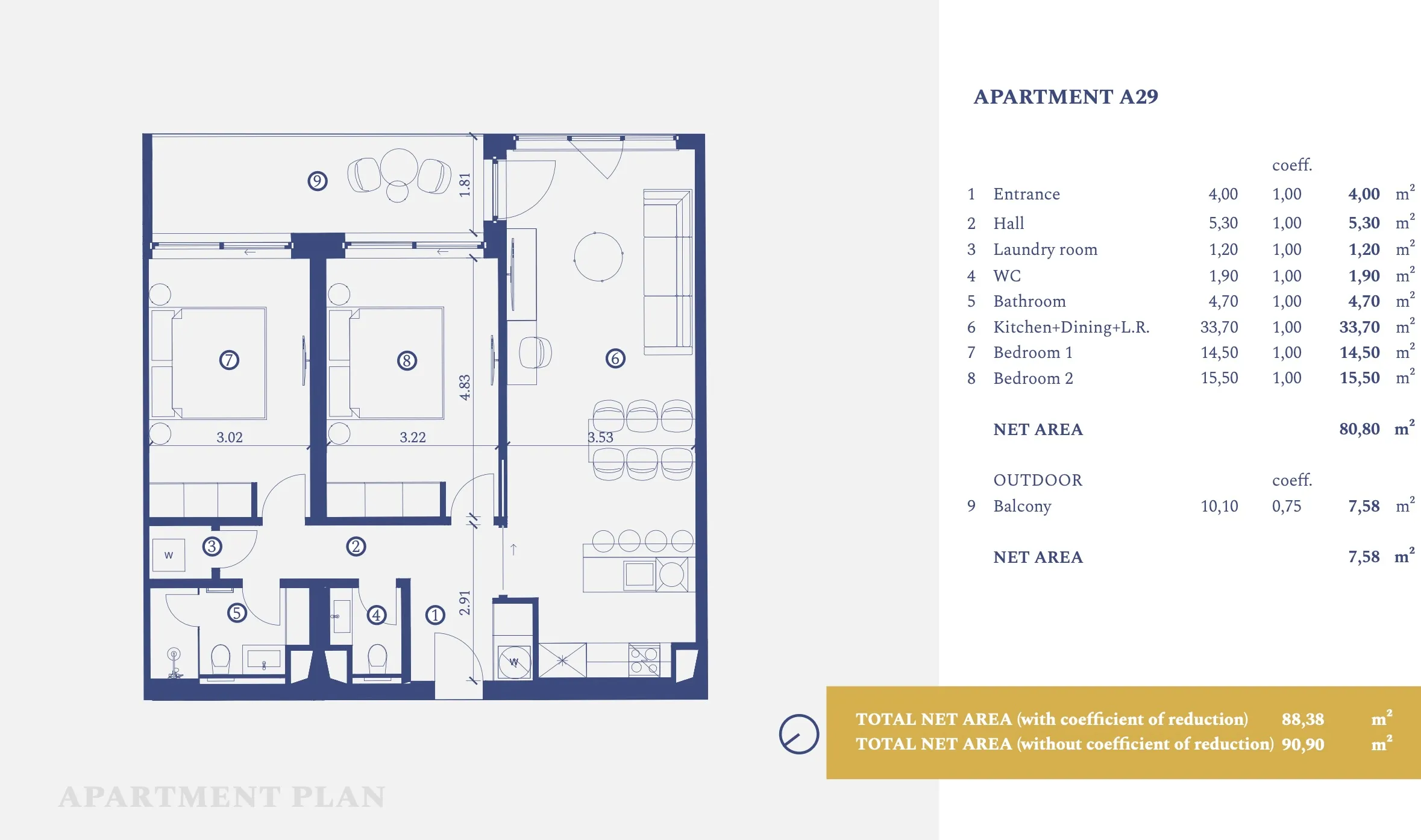 istra, savudrija, petram resort, apartman na drugom katu s dvije spavaće sobe nkp 90,90m2 - slika 20