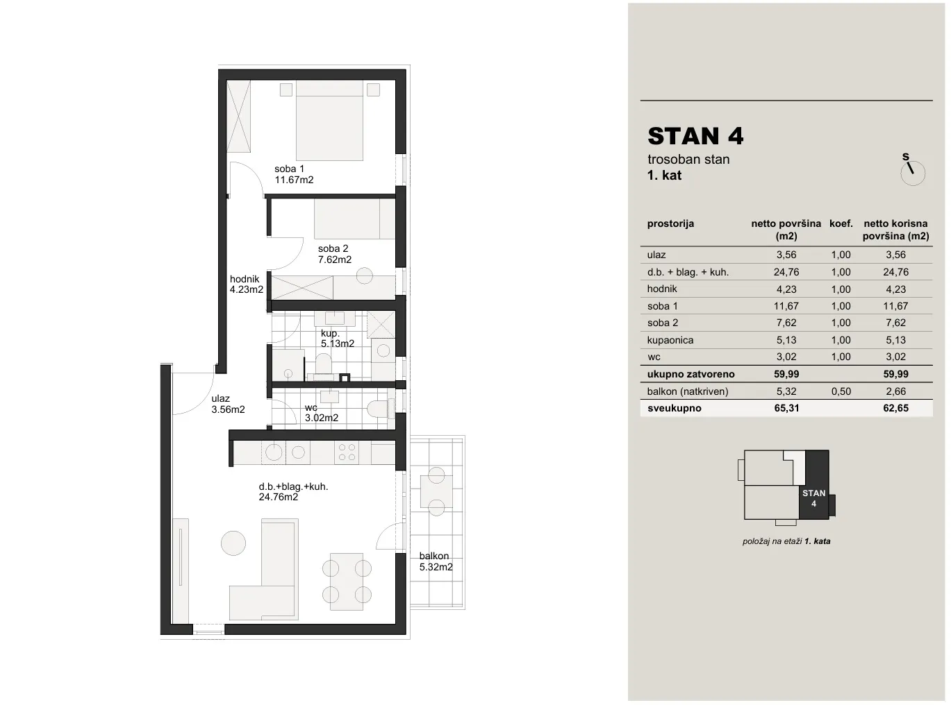 zagreb, hrvatski leskovac trosoban stan 63 m² novogradnja - slika 5